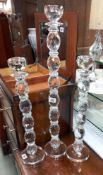 3 tall heavy glass candlesticks height 58.5cm to 78.5cm COLLECT ONLY