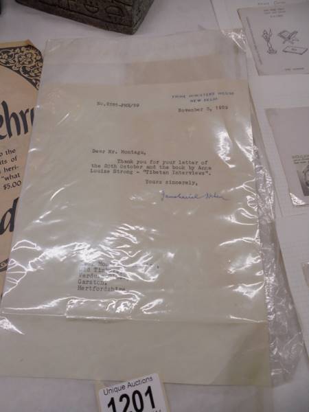 A quantity of Indian Prime Minister Jawaharla Nehru ephemera including signed letter. - Image 2 of 5