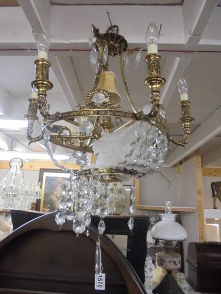 A pair of glass chandeliers in need of restoration. COLLECT ONLY. - Image 2 of 3