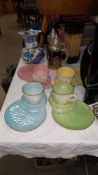 4 Maling cake plates with cups, Mason's jug & German beer steins etc.