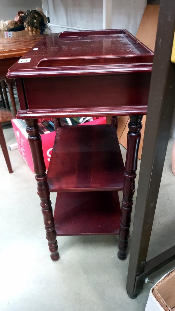 A dark wood stained hall/side table with drawer and shelves COLLECT ONLY - Image 3 of 3