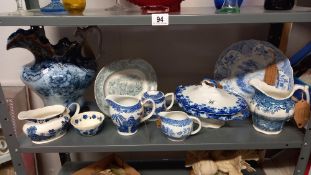 A selection of 19/20c blue and white pottery including tureen, jugs etc