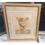 A framed print of a classical Roman Greco urn COLLECT ONLY