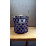 A cut glass biscuit barrel with Bristol blue panels and silver plated fittings