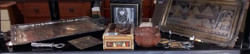 2 early 20c Egyptian revival silver plated trays etc