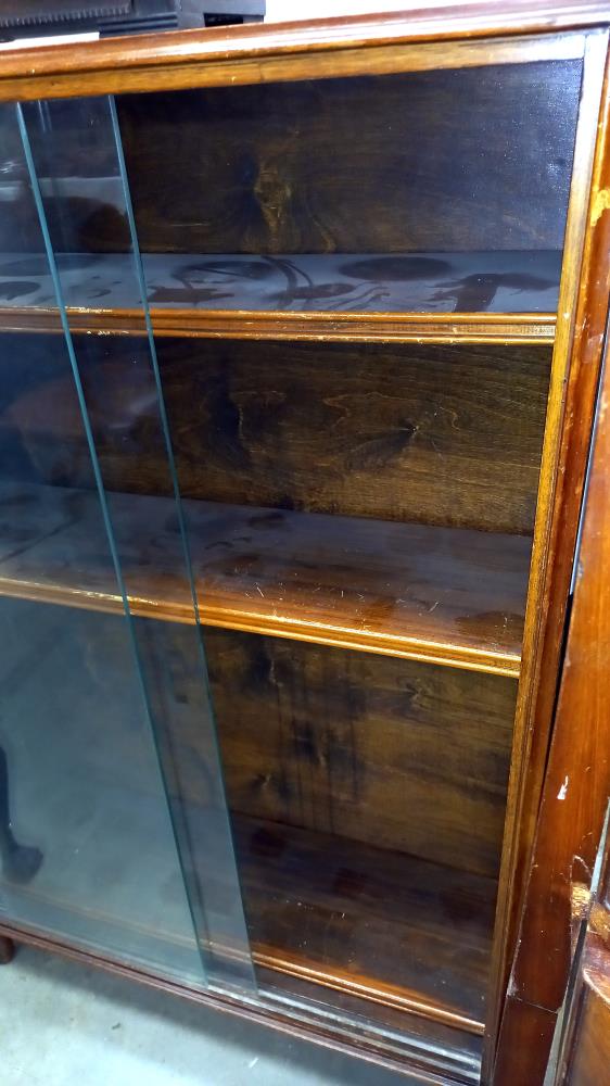 A 1950's oak book case with sliding doors COLLECT ONLY - Image 2 of 2