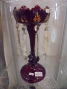 A Victorian ruby glass lustre, COLLECT ONLY.