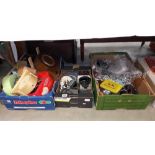 A box of transformers, electric motors and electric clock cases, movements etc COLLECT ONLY