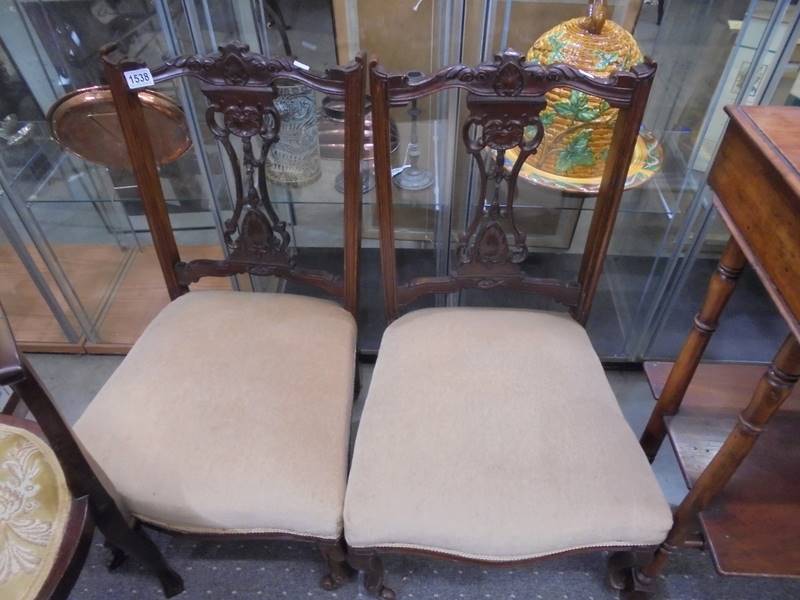 A pair of mahogany bedroom chairs, COLLECT ONLY.