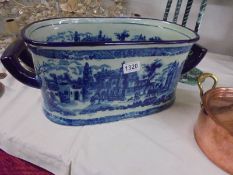A large blue and white ceramic foot bath, COLLECT ONLY.