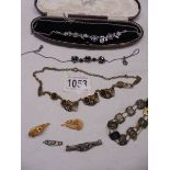 Three vintage necklaces and other vintage jewellery.