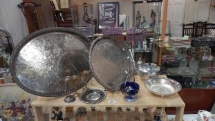 A quantity of silver plate including gallery tray etc