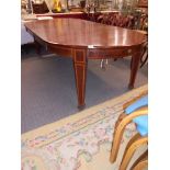 A large Victorian mahogany inlaid wind out table with two leaves, COLLECT ONLY.