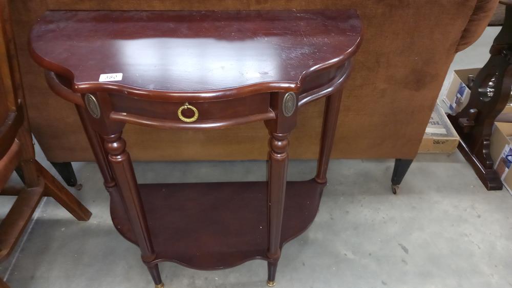 A dark wood stained hall table with single drawer COLLECT ONLY