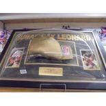 A framed and glazed Sugar Ray Leonard collage including boxing glove. COLLECT ONLY.