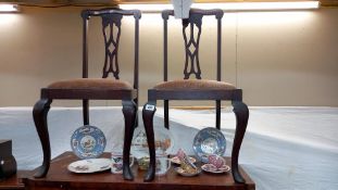 A pair of Edwardian dining/hall chairs, COLLECT ONLY