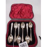 A cased set of six silver teaspoons, maker S Ltd., Birmingham 1924,