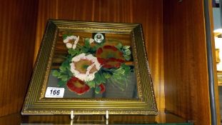 Vintage still life flowers painted on mirror in gilt frame