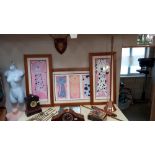 3 large pictures, 2 of cats and 1 dog, comic style signed W 106cm x 54cm and 105cm x 31cm COLLECT