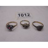 Three old 9ct gold rings (one a/f), 4.5 grams.