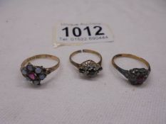 Three old 9ct gold rings (one a/f), 4.5 grams.