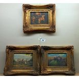 3 gilt framed prints in antique style