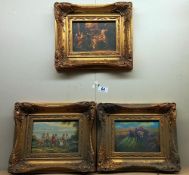 3 gilt framed prints in antique style