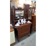 An Edwardian triple mirror back satin walnut dressing table COLLECT ONLY