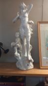 A tall crackle glazed figurine group of woman and child height 56cm COLLECT ONLY
