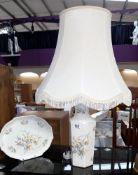 An Aynsley 'Just orchids' table lamp with shade and matching sandwich plate