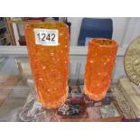 Two whitefriars tangerine bark vases - 6" 9689 and 7.5" 9690.