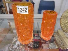 Two whitefriars tangerine bark vases - 6" 9689 and 7.5" 9690.