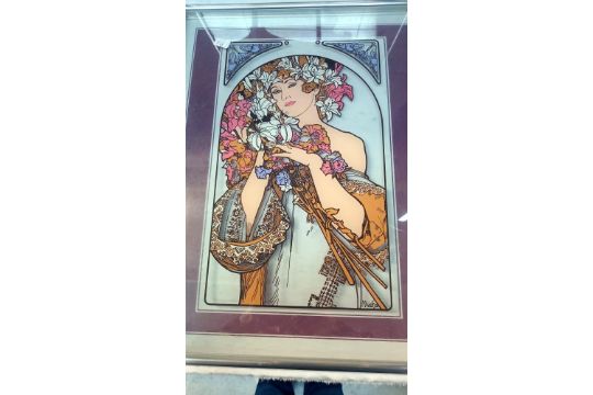 2 art nouveau style glass panels including white metal frames - Image 3 of 3