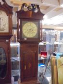 An eight day oak inlaid Grandfather clock with brass dial marked John Steel, COLLECT ONLY.