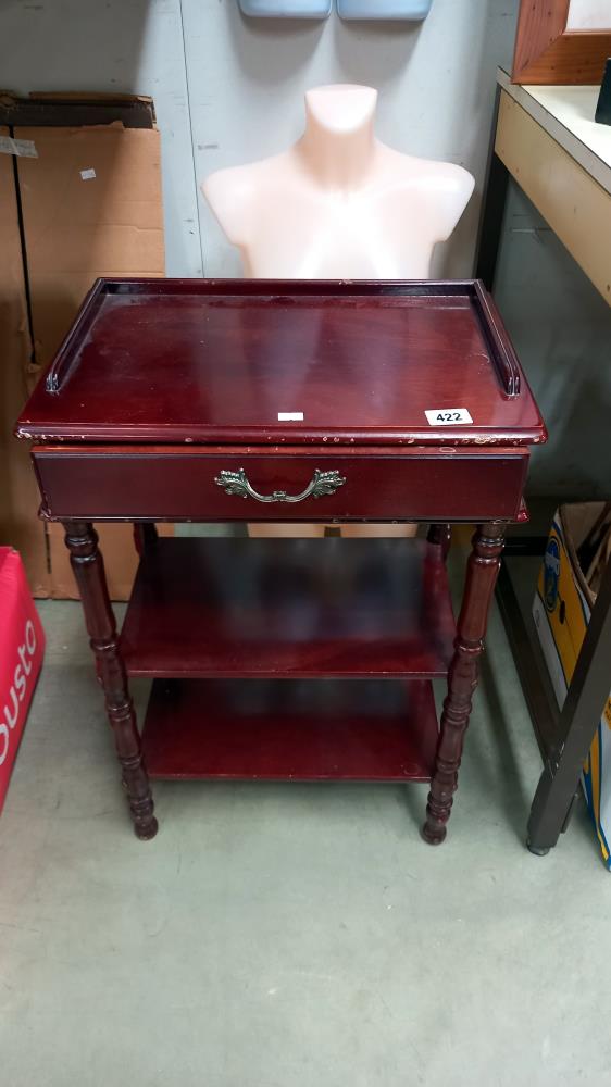 A dark wood stained hall/side table with drawer and shelves COLLECT ONLY