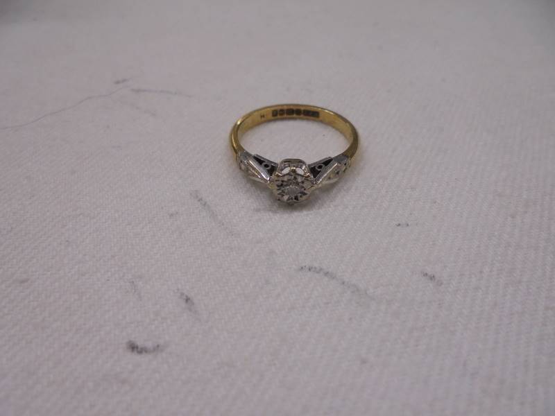 An 18ct gold diamond single stone ring hall marked Birmingham 1965, size H half, 2.4 grams. - Image 2 of 2