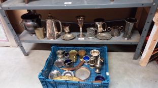 A good selection of 19/20c silver plate including salts with blue glass liners