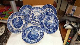 6 Wedgwood Queensware blue and white collectors plates
