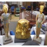 A bust of King Tut-ankh-amun and two Egyptian figures. COLLECT ONLY.