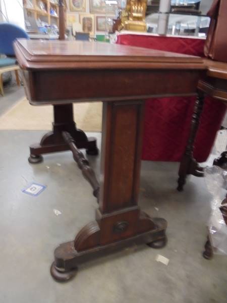 A Victorian mahogany side table on stretcher base, COLLECT ONLY. - Image 2 of 2