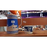 Copeland Spode 19c pottery jug and mug with hunting scenes