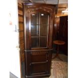 An corner cabinet with glazed top in oak, COLLECT ONLY.