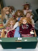 A box of 9 collectors Dolls (some with stands), COLLECT ONLY