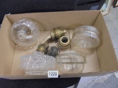 Four Victorian glass oil lamp fonts and burners. COLLECT ONLY.