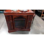 A dark wood stained TV video music cabinet, 91cm x 43cm x 82cm, COLLECT ONLY
