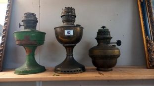3 brass oil lamps