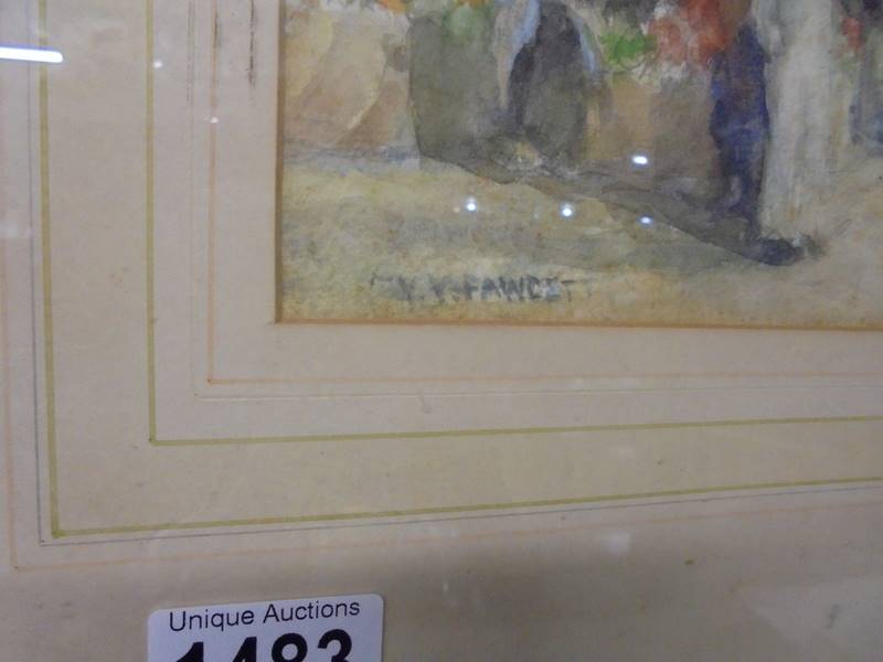 A framed and glazed watercolour signed Fawcett, COLLECT ONLY. - Image 3 of 3