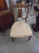 An Edwardian mahogany inlaid bedroom chair, COLLECT ONLY.