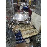 A mixed lot of silver plate including baskets, fish knives and forks etc.,
