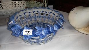 A large blue and white fruit bowl with pierced sides COLLECT ONLY